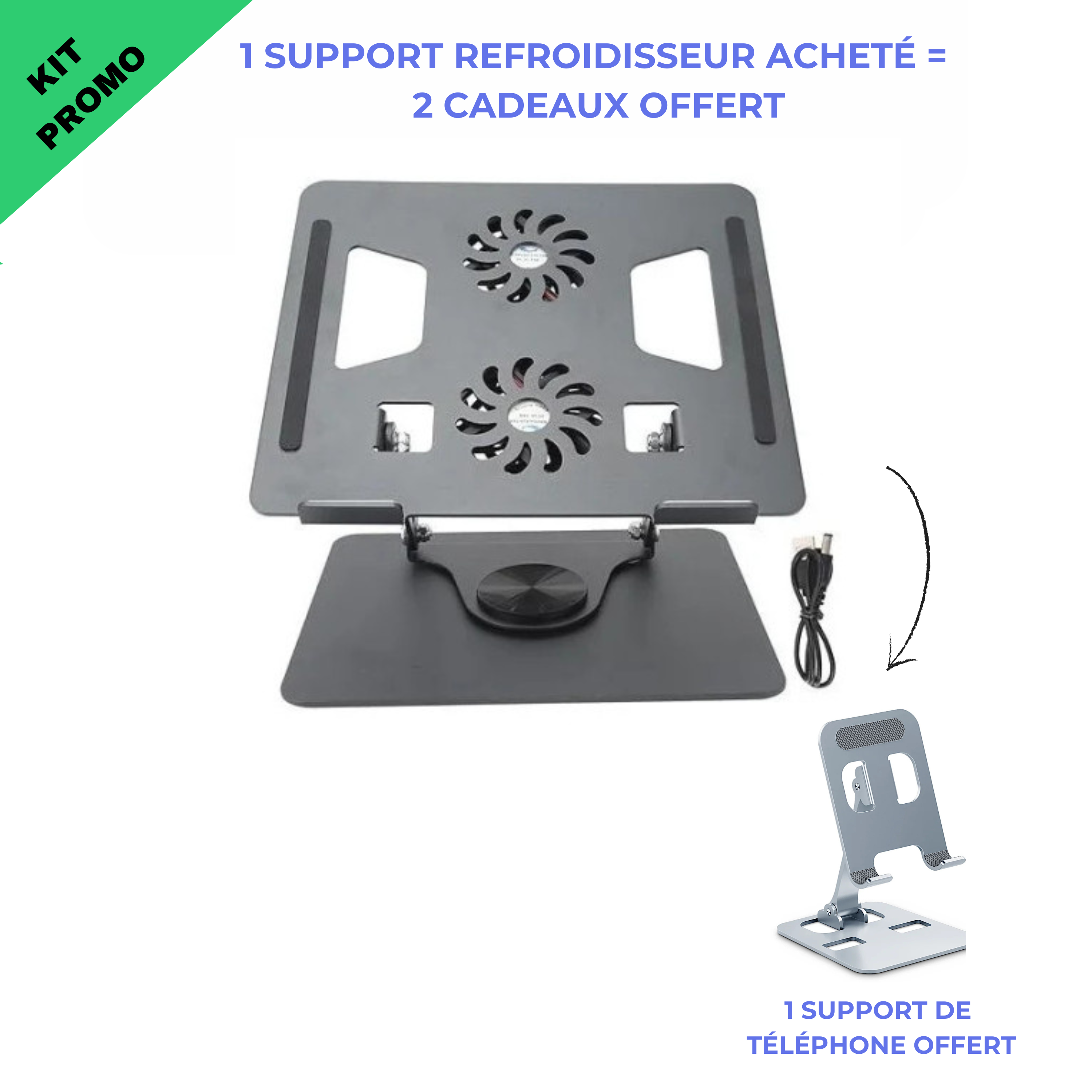 Support ordinateur avec refroidissement MALI + un support de téléphone