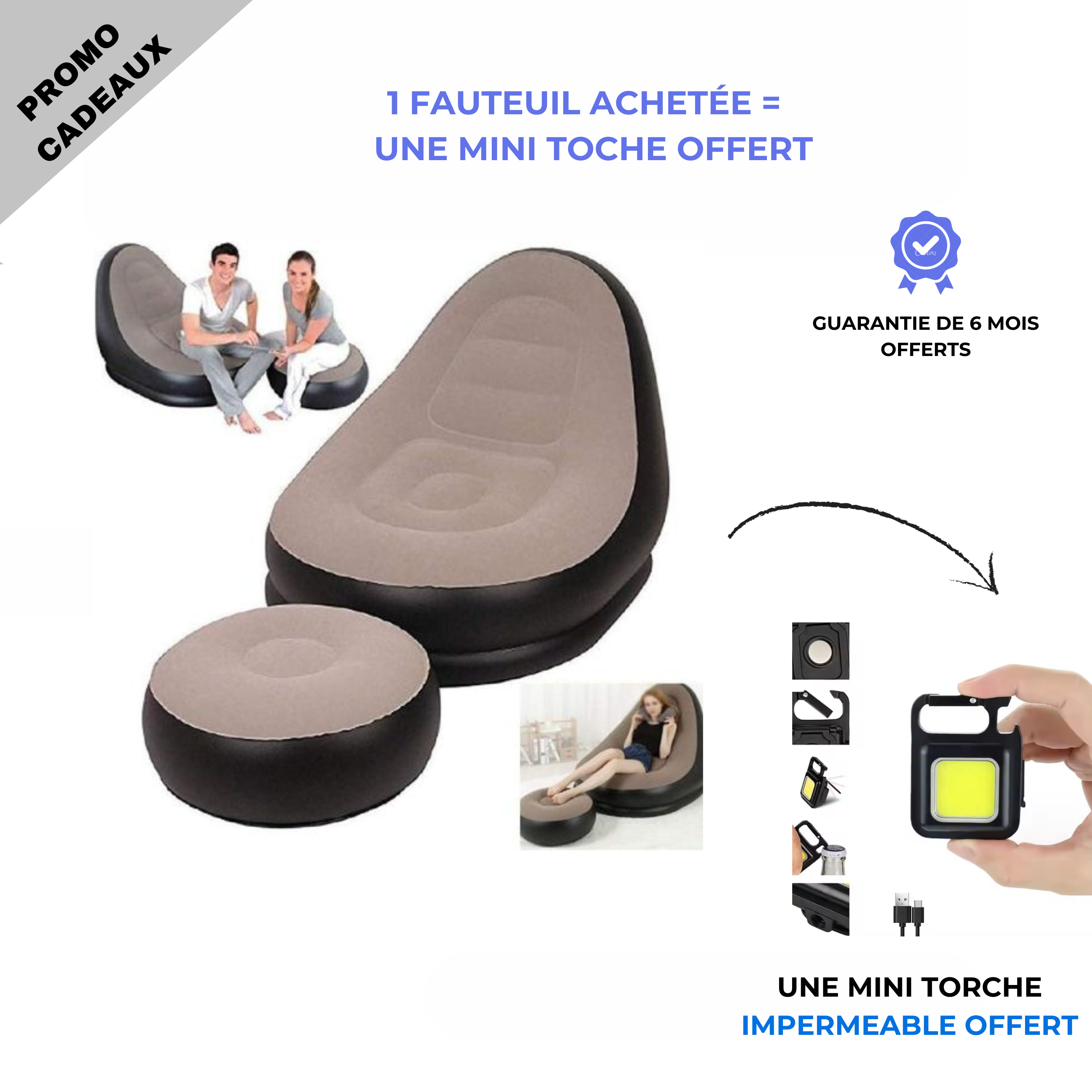 Fauteuil gonflable CIV + mini torche