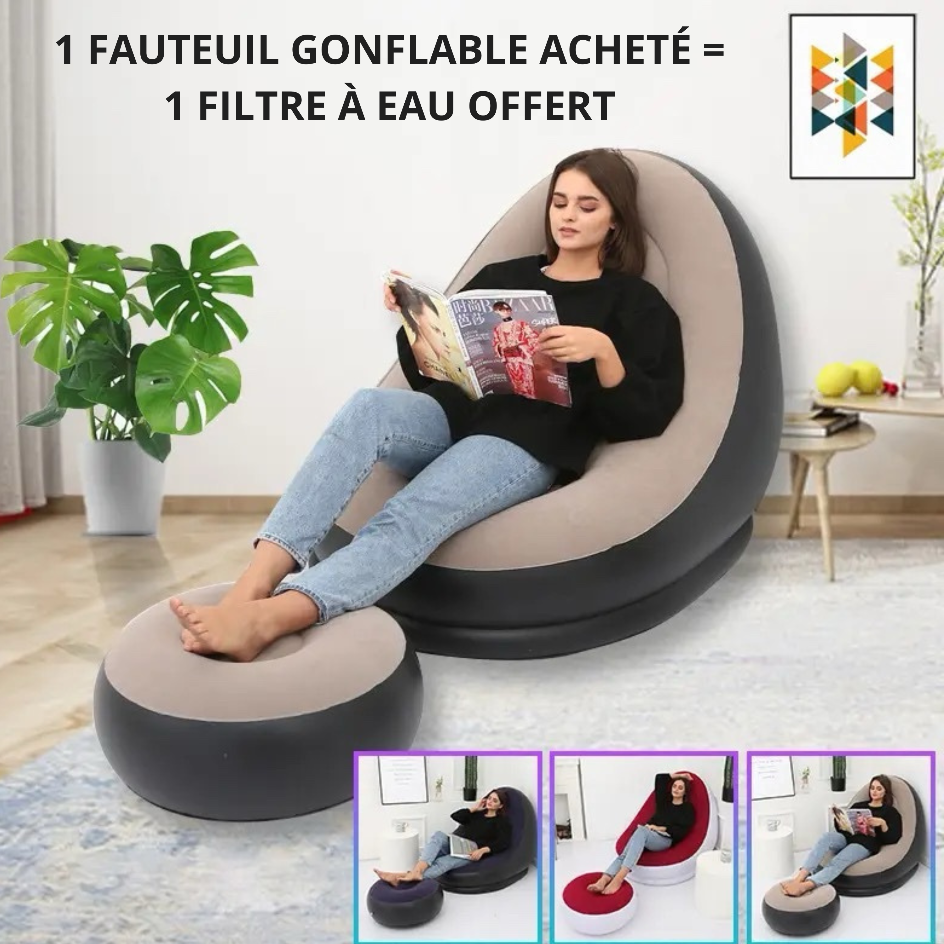 Fauteuil gonflable MALI + Filtre à eau OFFERT