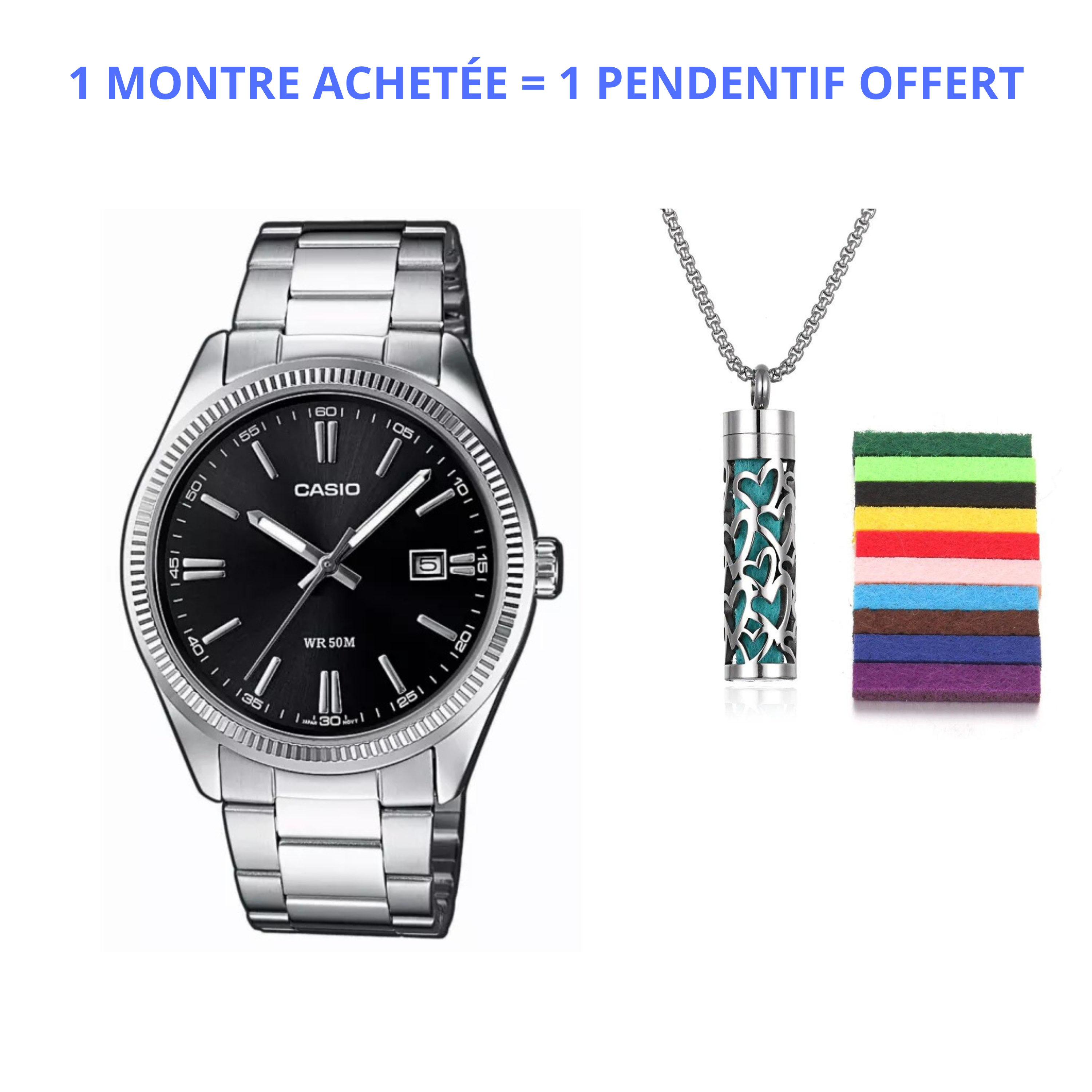 Montre casio elegante + un pendentif parfumé OFFERT