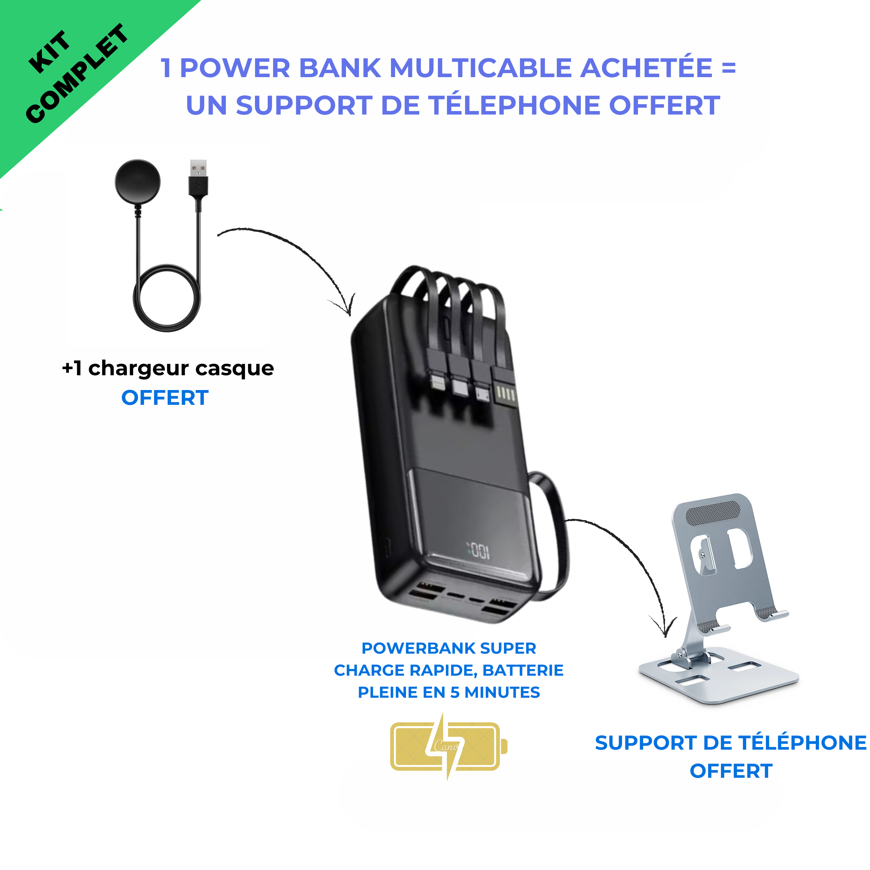 Powerbank  MAL + un support de téléphone