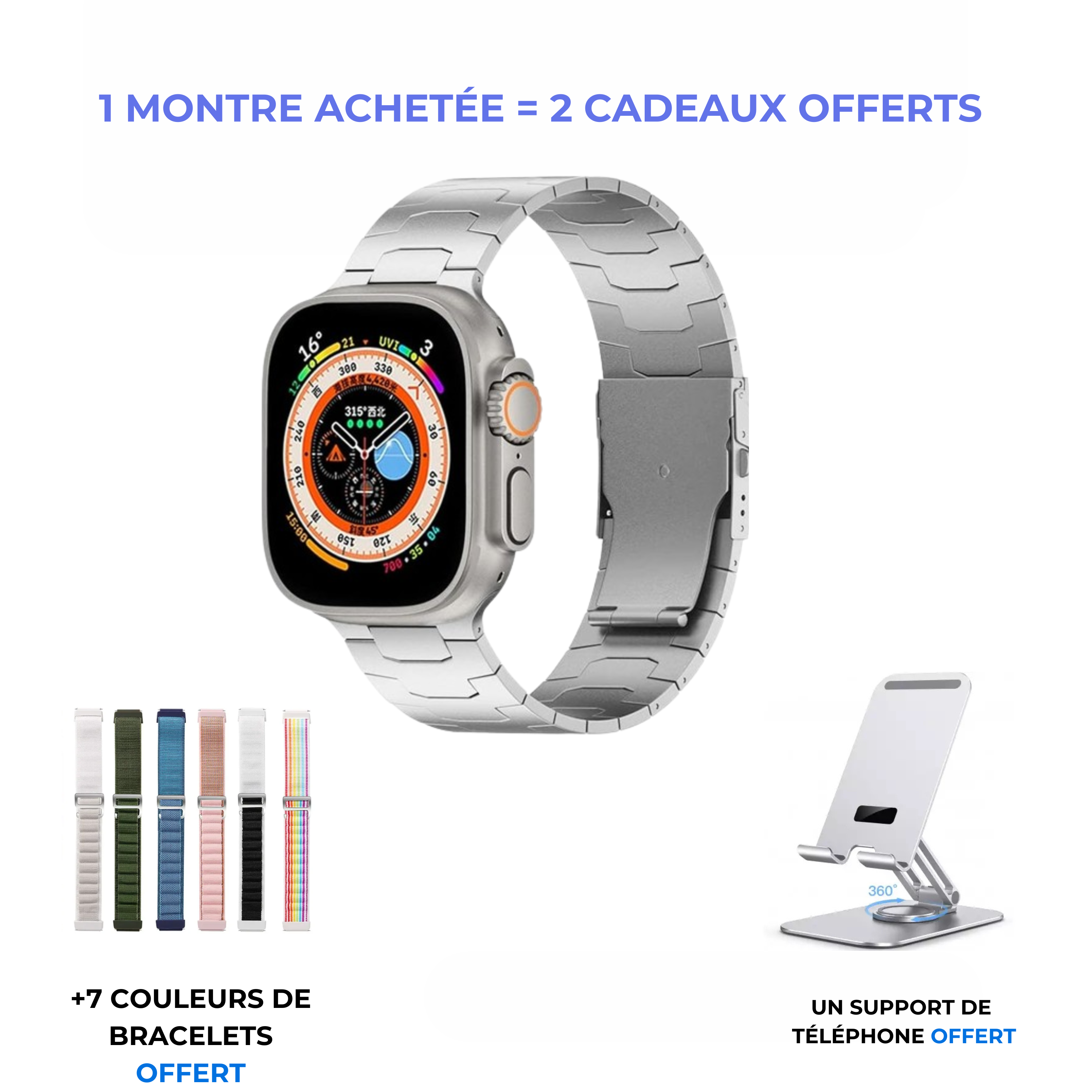 La smartwatch UKLTRA NIGER2 + support de téléphone