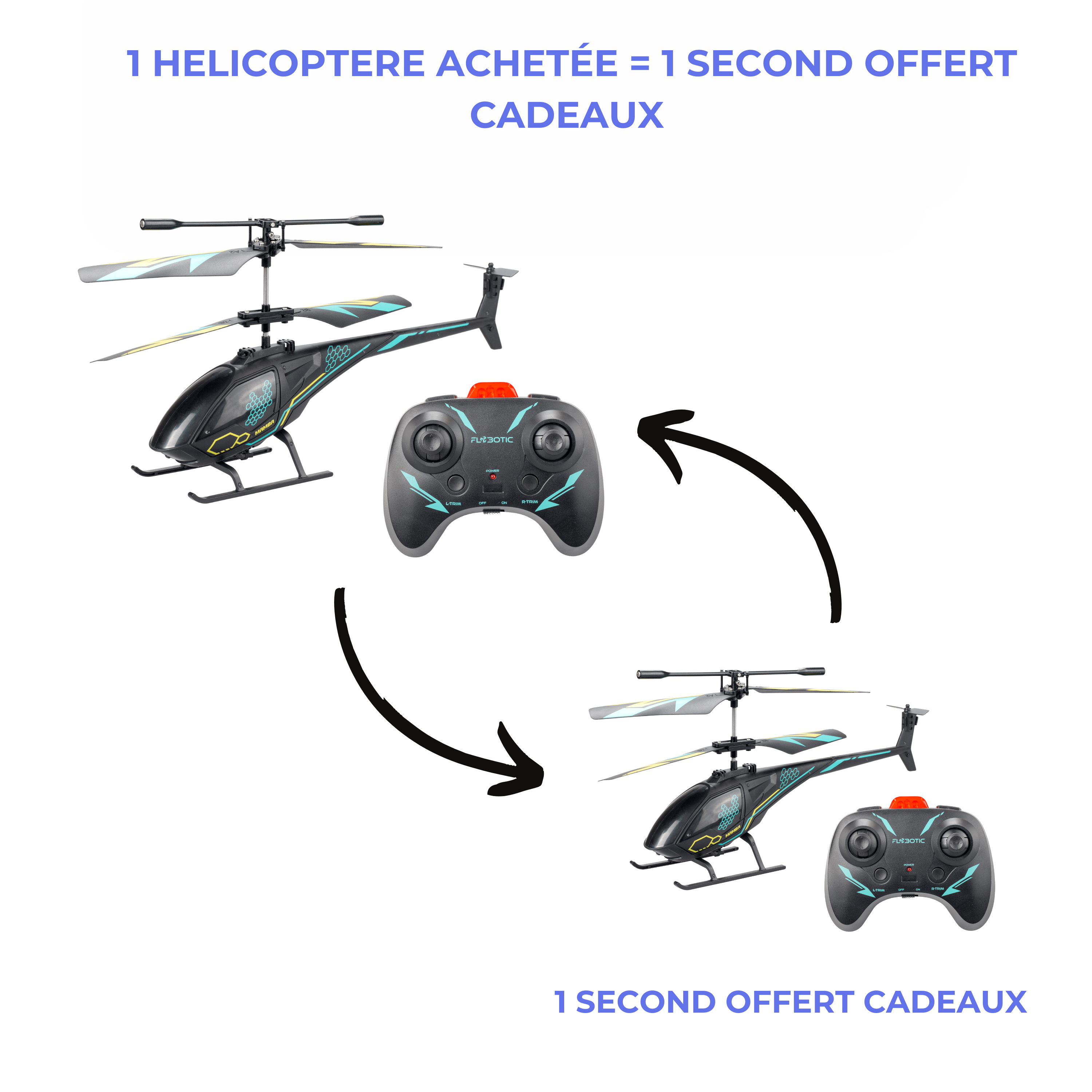Jouet helicoptere 1 acheté = 1 offert cadeaux de Noël