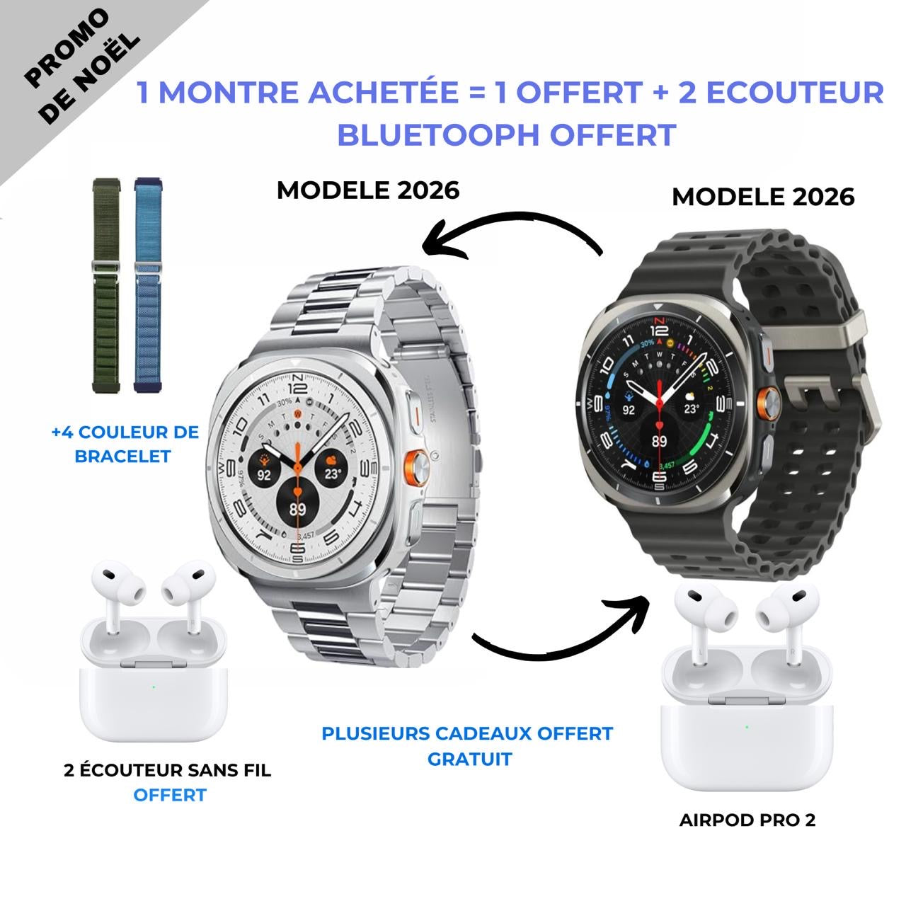 Montre intelligente BEN cadeaux noël ( 1 montre acheté = 1 offerte + 2 cadeaux offert )